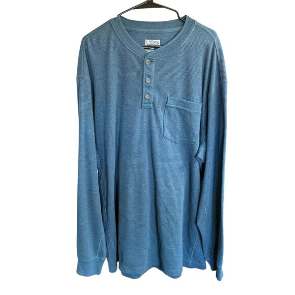 Duluth Trading Co Mens Burly Thermal Relaxed Fit Henley Shirt Sz 2XL XXL Blue - Picture 1 of 6